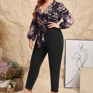 Surplice Neck Belted Multicolor Jumpsuit